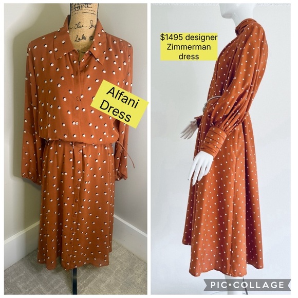 Alfani Rust Polka Dot Long Sleeve Dress - Picture 2 of 12